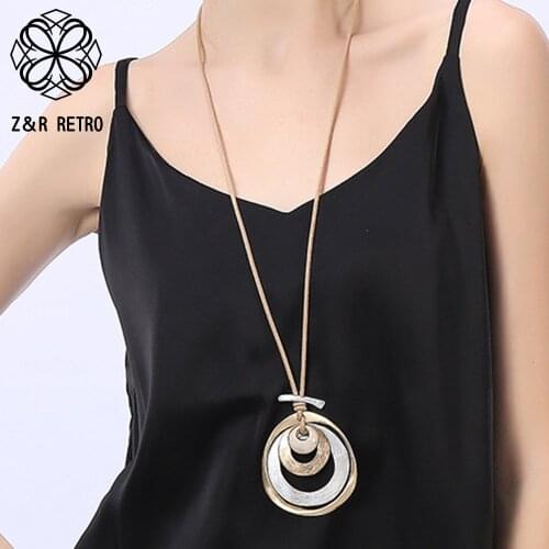 Trend Long Chains Collar Necklace Hollow Circles Suspension Pendants Decorative Body Jewelry for Women Korean Unusual Thing 2021