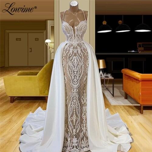 Lowime Elegant Lace Wedding Evening Dresses For Women 2021 Dubai Arabic Luxury Formal Party Gowns Long Prom Dress Two Pieces