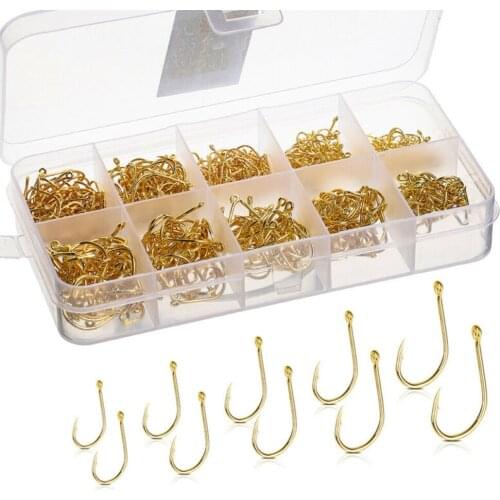 500Pcs/Lot Fishing Gold Hooks High Carbon Steel Sharpened Fishing Hook With Box Carp Fishing Bait Sharpened Fishing Hook