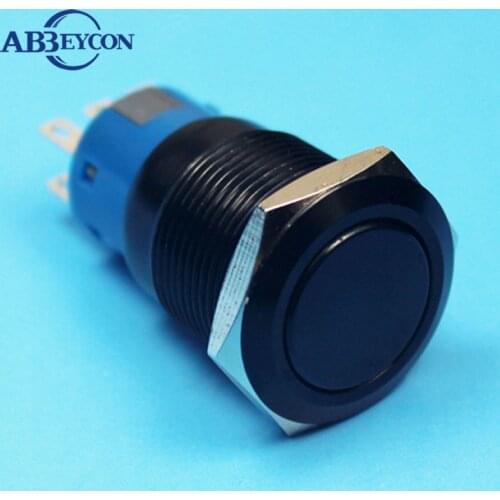19mm Latching Metal Push Switch Black Anodize Flat Head 2NO2NC Push Button Switch Black Color 6pin Terminal Waterproof Switch