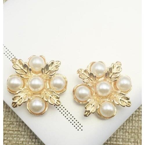 25 MM 2 Styels Bling Metal Pearl Rhinestone Button Gold Flatback Decorative Buttons Craft Wedding Accessories 20Pcs/Lot MYQB064