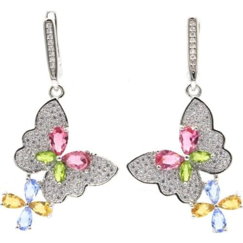 45x27mm European Style Created 15.5g Pink Raspberry Rhodolite Garnet CZ Gift For Womans Silver Earrings