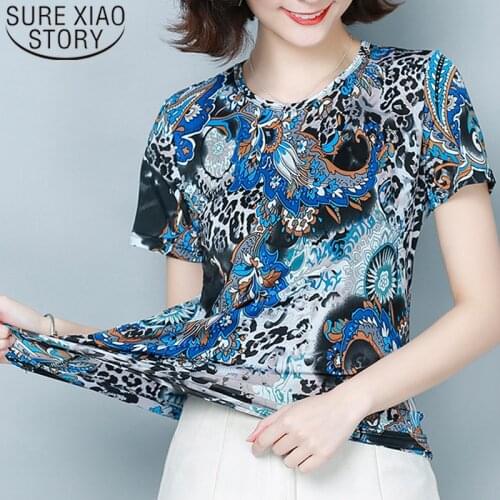4XL Large Size 2020 Summer New Short Sleeve Round Neck Print Blouse Women Loose Slim Elastic Blouse Female Blusas Mujer 9062 50
