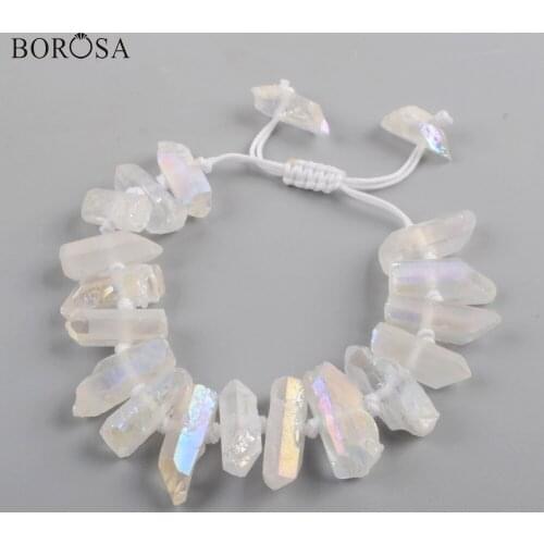 BOROSA 5PCS 11" Transparent AB Electroplated Handmade Natural Crystal Cluster Point Adjustable Bracelets Boho Jewelry WX1149