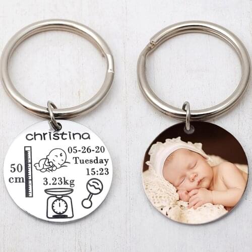 Personalized New Baby Keychain,Baby Arrival Keychain,Newborn Keepsake Keychain,Baby Photo Keychain,New Mom Gift,Baby Stats Gift
