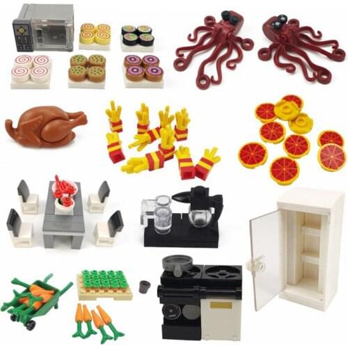City MOC SetS Accessories Toy For Children French Fries Dinner Table Waffles Octopus Oven Pizza Cities Compatible Blocks Toys
