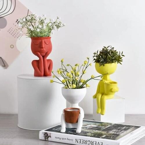 Character Portrait Flower Pot Resin Succulents Plant Pot Abstract Human Face Flower Pot Home Micro Landscape Window Crafts Decor