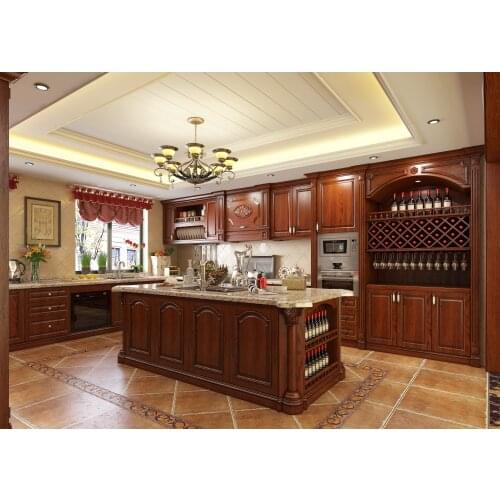 Factory Price Wooden Furniture Solid Wood Kitchen Cabinet With Island