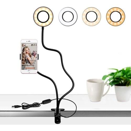 Pixco Lazy Bracket Cell Phone Holder with Selfie Ring Light Suit for Live Stream, Flexible Long Arms Gooseneck Mount