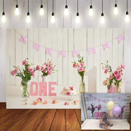 1st Birthday Photography Background Birthday Party Balloon Flowers Backdrop Decor Photocall Backdrop cakes floral Photo Studio