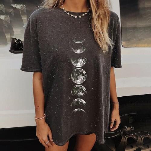 Sun And Moon Printed Shirts Graphic Women Harajuku Summer Vintage Tshirt Streetwear Woman Short Sleevetops Tees T-shirt #T3G