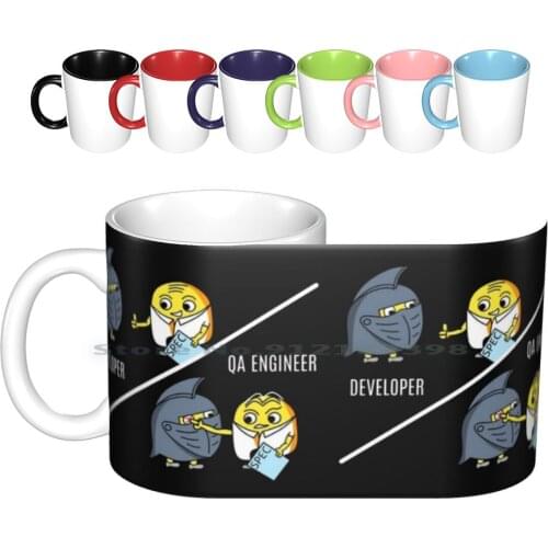 Qa Engineer Evaluating A New Design From A Developer Ceramic Mugs Coffee Cups Milk Tea Mug Qa Engineer Eng Developer Debugger
