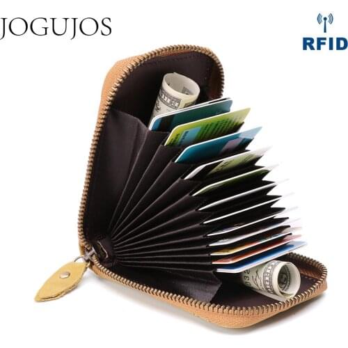 JOGUJOS Unisex Business Credit Card Holders 14 Card Position Wallet Genuine Leather Women Men Cowhide Rfid Card Holder Purse