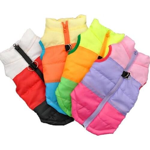 Contrast color Winter warm waterproof pet dog jacket Puppy Outfit Vest Coats with draw buckle XS-L 4 colors