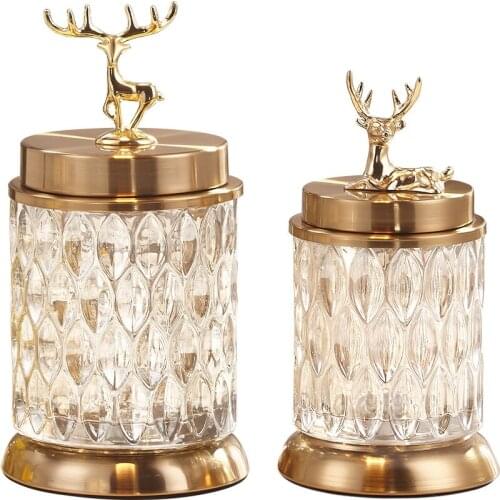 Creativity Glass Storage Jar Deer Golden Transparent Desktop Decoration Storage Organization Modern Home Living Room Candy Jar