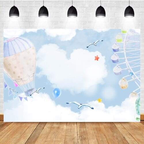 Laeacco Hot Air Balloon Sky Balloon Ferris Wheel Baby Show Custom Photo Photography Backdrop Photo Background For Photo Studio