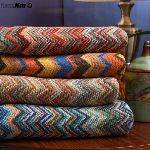 Sofa Blanket Bohemian Blanket, Knitted Stripe with Tassels, Summer Bed Sofa Decoration, Throw Soft Bedspread