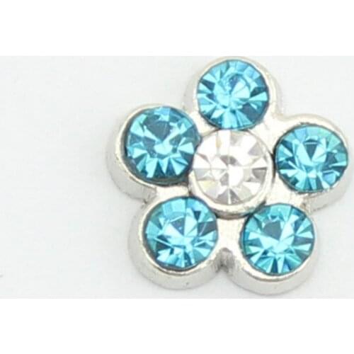 Hot selling! 10pcs March birthstone alloy crystal rhinestone flower floating charms fit glass living memory locket