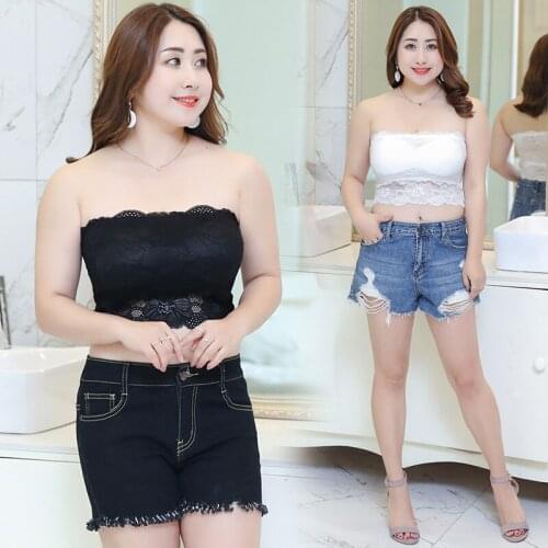 Fashion Lace Large Size Wrapped Chest No Steel Ring Anti-light Strapless band Chest Pad Lace Bra Tops Women