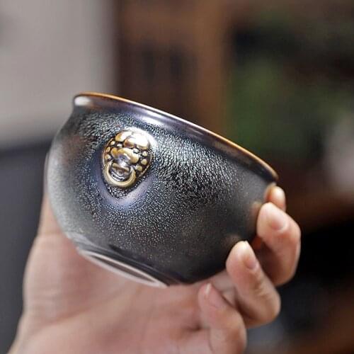 New Tianmu glaze large master single teacup colorful auspicious cloud crystal teacup tea set