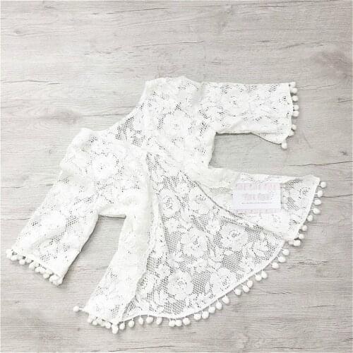 0-5 Years Baby Girls Swimwear Cover Ups 2021 Summer Floral Lace Sheer Long Sleeve Cardigan Beach Dress Kids Bikini Beachwear