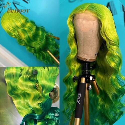 Light Green Natural Wave 13x4 Inch Synthetic T Part Lace Front Wig Heat Resistant Fiber With Baby Hair For Women Girl Wig