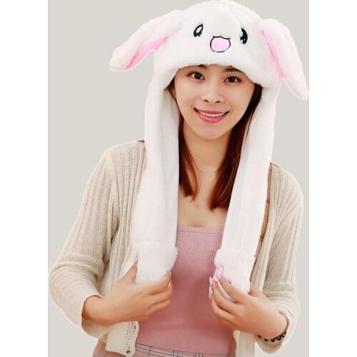 Plush Moving Ear Rabbit Hat Men Women & Kids Funny Hand Pinching Airbag Magnet Ear To Move Vertical Ear Cap Cute Animal Creative