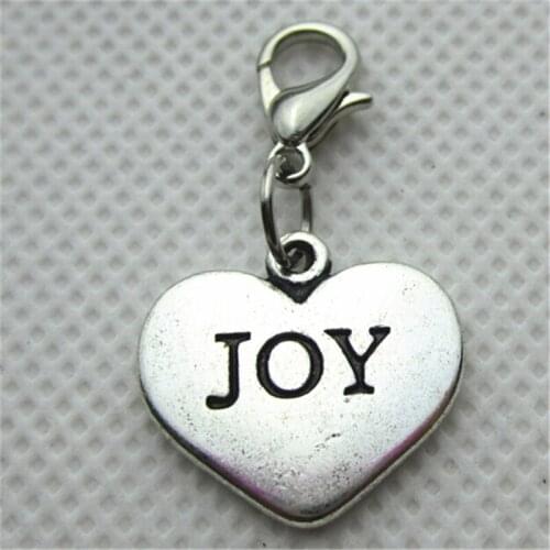 20pcs/lot Silver Hearts Joy Dangle Charms Lobster Clasp Charms Diy Jewelry Accessory for Bracelets Pendants Hanging Charms