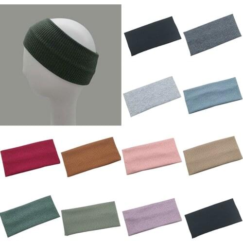 Women Headband Stretch Knitted Cotton Headband Solid Color Sport Yoga Hairband Casual Female Hair Accessories Elastic Hair Bands