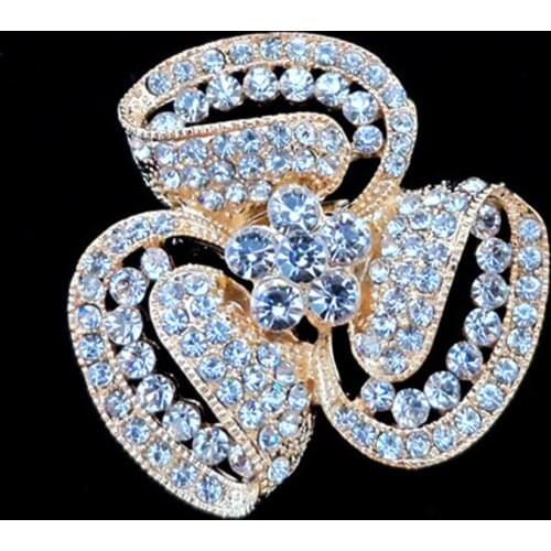 Luxury Gold Color Bright Clear Crystals Rhinestones Elegant Flower Women Pins Brooches Wedding Bouquet Brooches