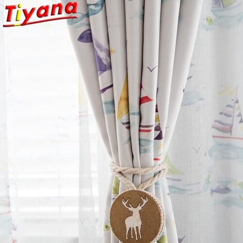 Childrens Cartoon Boat Printed Curtains for Living Room Kids Room Sailing Sailboat Blackout Curtains W-HM419*30