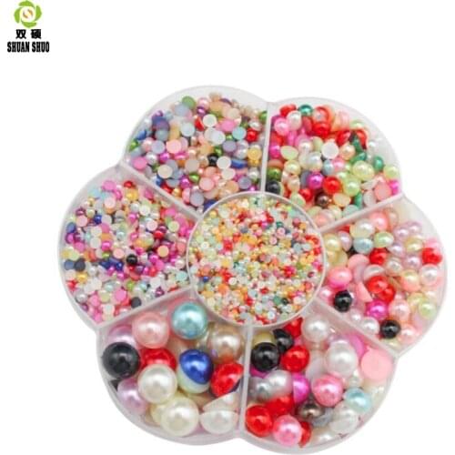 Shuanshuo Color semi-circular flat bottom ABS imitation pearl dress accessories DIY mobile phone & nail jewelry material boxed