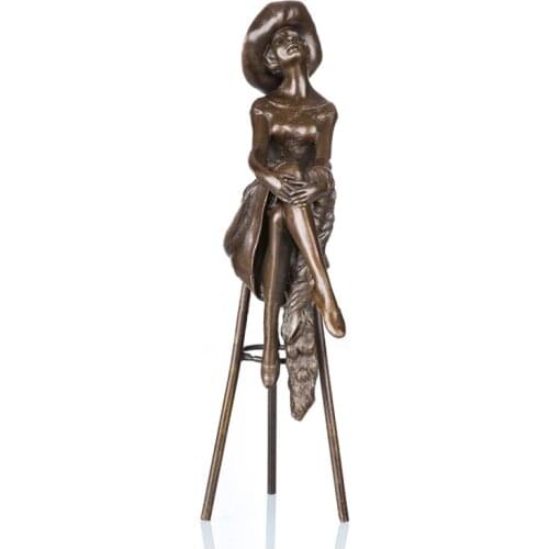 Modern Bar Girl Bronze Statue Sculpture Modern Female Figurine Art for Nightclub Living Room Decoration