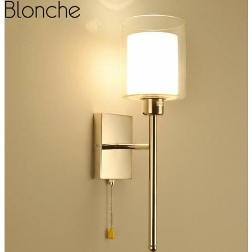 Modern Simple Wall Lamp with Switch Bedroom Bedside Glass Wall Light Sconces Restaurant Living Room Office Aisle Light Fixtures