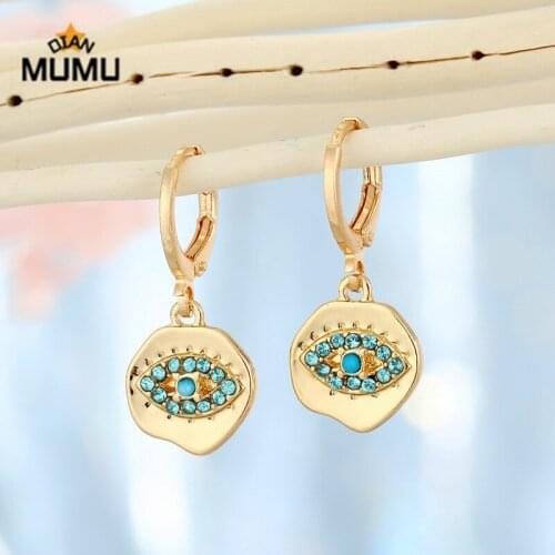 Turkish Blue Evil Eye Drop Earrings Colorful Charms Gold Color Small Dangle Earrings for Women Ladies Jewelry Gift