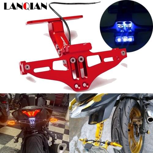Universal Motorcycle Adjustable Angle Aluminum License Plate Frame Bracket LED Light For Suzuki V-STROM 650 1000 VSTROM 650 1000