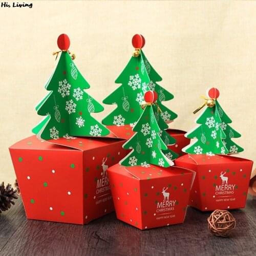 Christmas Tree Packing Box Favor Bag Gift Cookie Candy Box Apple Boxes Merry Christma New Year Festival Supplies 11.5x11.5 cm
