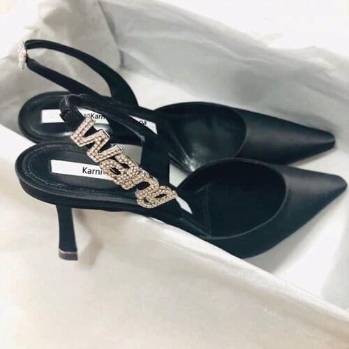 Womens shoes new Baotou rhinestone letter sandals pointed high heels women stiletto heels single shoes women