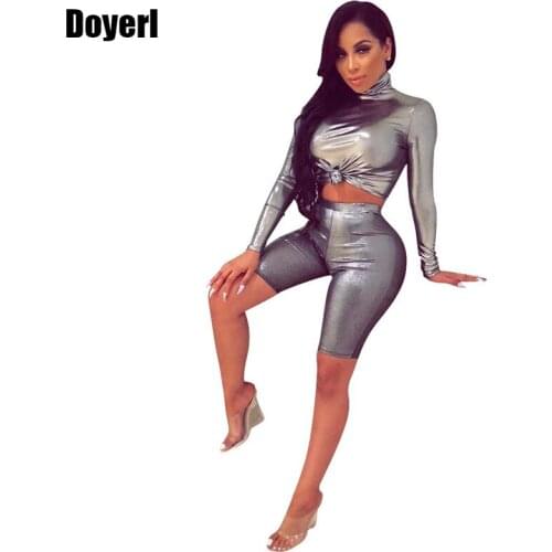 Sexy Clubwear Party Two Piece Sets Women Autumn Long Sleeve Turtleneck Crop Top and Short Pants 2 Piece Outfits Matching Sets