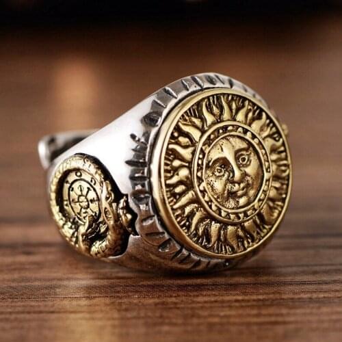 100%S925 sterling silver jewelry Thai silver sun flower smiley domineering open ring