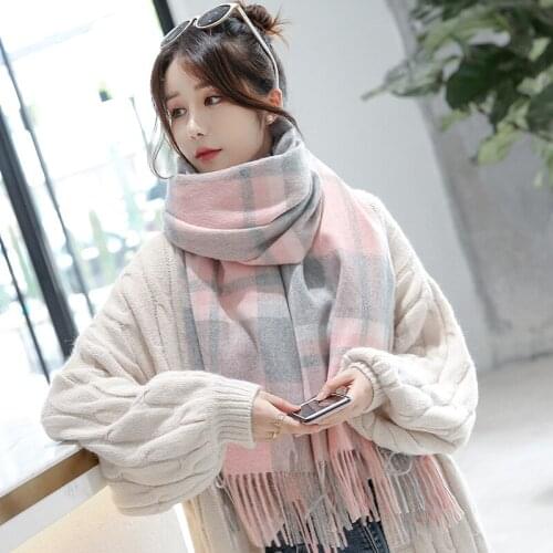 Winter Plaid Wool Scarf for Women Shawls and Wraps Ladies Warm Scarf Wool Long Blanket Scarf and Wrap Femme Pashmina