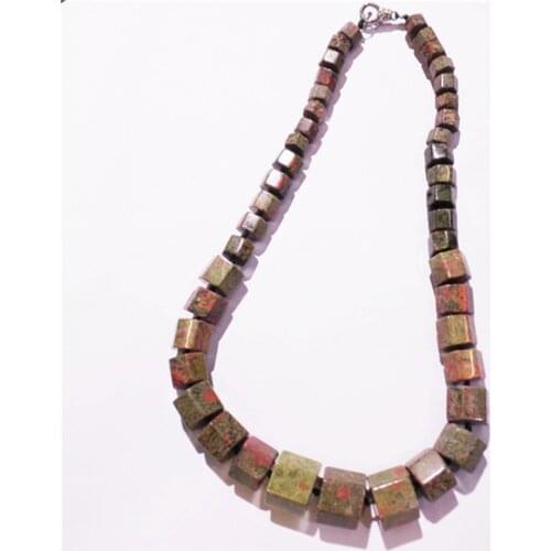1 Strand/43Pcs Best Gift DIY Fashion Jewelry Natural Green Unakite Jasper Facet Hexagon Unisex Pendant Necklace Length 210mm