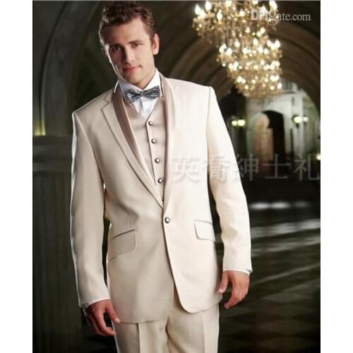 2017 Latest Coat Pant Designs Beige Men Wedding Suits Slim Fit 3 Piece Italian Tuxedo Custom Groom Prom Blazer Terno Masculino