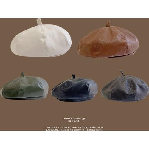 2021 Autumn Women PU Leather Octagonal Caps Newsboy Cap Vintage Bonnet Beret Style Retro Leather Hat Cowboy