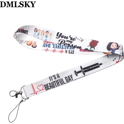 24 pcs/lot DMLSKY TV Show Greys Anatomy Lanyard Phone Rope Keychains Phone Lanyard for Keys ID Card Women Lanyards M2856