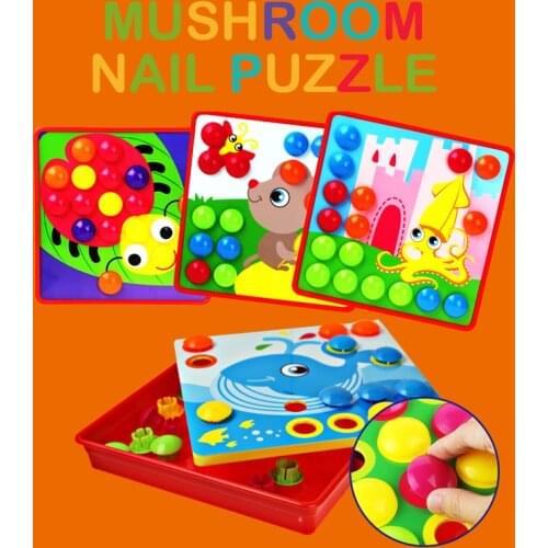 5 Type 3D Puzzles Toy for Children Creation Mosaic Mushroom Nail Kit Buttons Art Assembling Baby Kid Learning Educational Toys