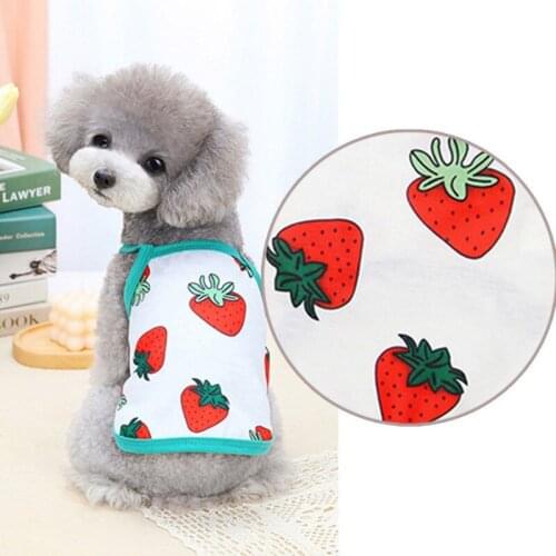 5 Sizes Pet Shirt Cartoon Strawberry Dog T-Shirt Clothes for Small Dogs Puppy Cats Spring Summer Breathable Vest Costume