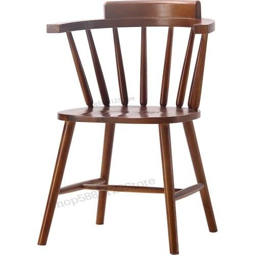 American Solid Wood Dining Chair Retro Minimalist Nordic Hotel Cafe Dining Chair Back Armchair Armchair Dining Table Windsor