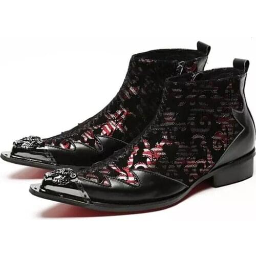 Batzuzhi Cool Men Boots Pointed Metal Tip Mens Leather Dress Boots Ankle Fashion botas hombre For Mens Party & Wedding