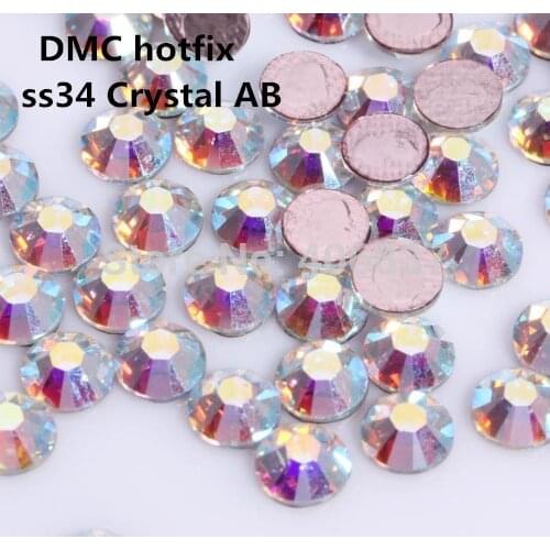 Free Shipping! 144pcs/Lot, ss34 (7.0-7.3mm) High Quality DMC Crystal AB Iron On Rhinestones / Hot fix Rhinestones